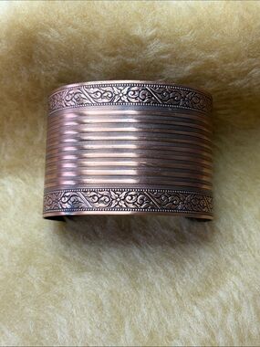 CopperCraft Guild Solid Copper Cuff Bracelet w/ Etched Floral Ornate Design